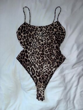 Zara Leopard Print One-Piece Bodysuit - Brown, Black